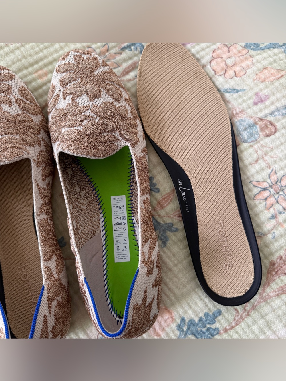 Rothy’s Gold Chantilly Lounge Loafer Metallic Floral Knit Size 12.5 - Picture 9 of 11